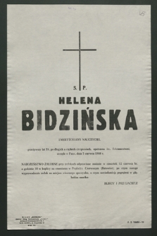 Ś. p. Helena Bidzińska emerytowany nauczyciel [...], zasnęła w Panu, dnia 7 czerwca 1980 r. [...]