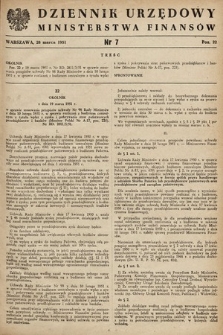 Dziennik Urzędowy Ministerstwa Finansów. 1951, nr 7