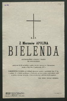 Z Mierzwów Apolina Bielenda [...], zasnęła w Panu dnia 13 października 1977 r. [...]