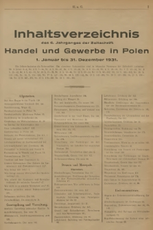 Handel und Gewerbe : Nachrichtenblatt des Verbandes für Handel und Gewerbe. Jg.6, 1931, Inhaltsverzeichnis des 6. Jahrganges der Zeitschrift