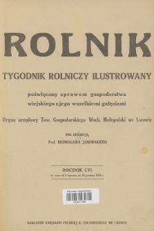 Rolnik : tygodnik rolniczy ilustrowany poświęcony sprawom gospodarstwa wiejskiego z jego wszelkimi gałęziami : organ urzędowy Tow. Gospodarskiego Wsch. Małopolski we Lwowie. R.56, 1924, Spis rzeczy