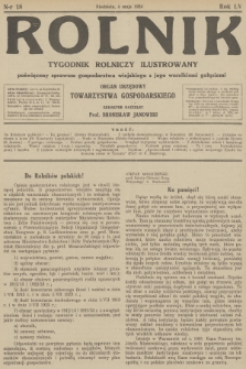 Rolnik : tygodnik rolniczy ilustrowany poświęcony sprawom gospodarstwa wiejskiego z jego wszelkimi gałęziami : organ urzędowy Tow. Gospodarskiego Wsch. Małopolski we Lwowie. R.56, 1924, nr 18