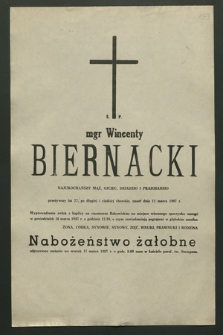 Ś. p. mgr Wincenty Biernacki [...], zmarł dnia 11 marca 1987 [...]