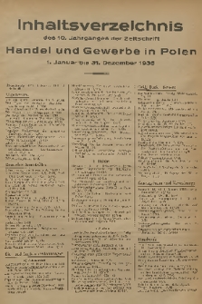 Handel und Gewerbe in Polen : Nachrichtenblatt des Verbandes für Handel und Gewerbe. Jg.10, 1935, Inhaltsverzeichnis des 10. Jahrganges der Zeitschrift