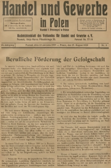 Handel und Gewerbe in Polen : Nachrichtenblatt des Verbandes für Handel und Gewerbe. Jg.14, 1939, nr 8