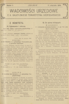 Wiadomości Urzędowe c. k. Galicyjskiego Towarzystwa Gospodarskiego. 1908, nr 3