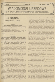 Wiadomości Urzędowe c. k. Galicyjskiego Towarzystwa Gospodarskiego. 1908, nr 7