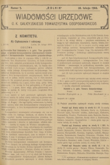 Wiadomości Urzędowe c. k. Galicyjskiego Towarzystwa Gospodarskiego. 1908, nr 9