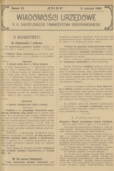 Wiadomości Urzędowe c. k. Galicyjskiego Towarzystwa Gospodarskiego. 1908, nr 23