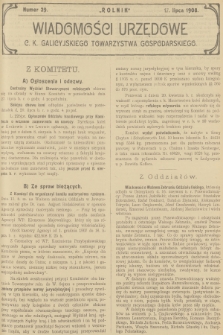 Wiadomości Urzędowe c. k. Galicyjskiego Towarzystwa Gospodarskiego. 1908, nr 29