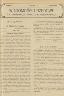 Wiadomości Urzędowe c. k. Galicyjskiego Towarzystwa Gospodarskiego. 1908, nr 32