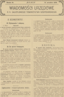 Wiadomości Urzędowe c. k. Galicyjskiego Towarzystwa Gospodarskiego. 1908, nr 38