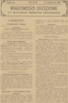 Wiadomości Urzędowe c. k. Galicyjskiego Towarzystwa Gospodarskiego. 1908, nr 43