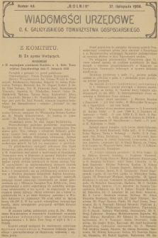 Wiadomości Urzędowe c. k. Galicyjskiego Towarzystwa Gospodarskiego. 1908, nr 48