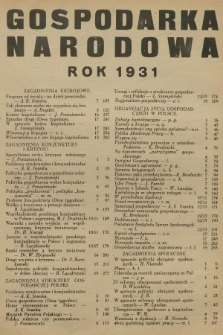 Gospodarka Narodowa. R.1, 1931, Spis treści na rok 1931