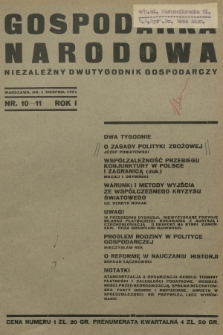 Gospodarka Narodowa : niezależny dwutygodnik gospodarczy. R.1, 1931, nr 10-11