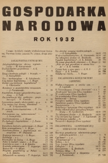 Gospodarka Narodowa. R.2, 1932, Spis treści na rok 1932