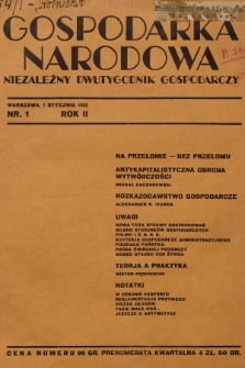 Gospodarka Narodowa : niezależny dwutygodnik gospodarczy. R.2, 1932, nr 1