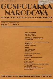 Gospodarka Narodowa : niezależny dwutygodnik gospodarczy. R.2, 1932, nr 12