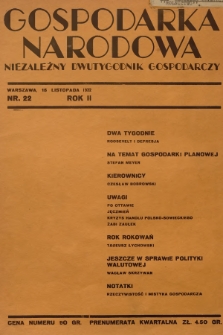 Gospodarka Narodowa : niezależny dwutygodnik gospodarczy. R.2, 1932, nr 22