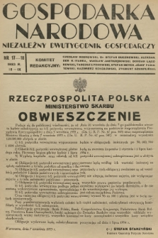 Gospodarka Narodowa : niezależny dwutygodnik gospodarczy. R.3, 1933, nr 17-18