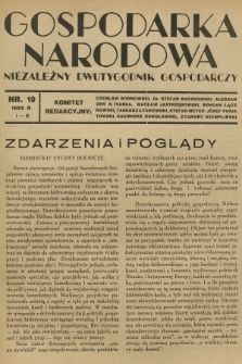 Gospodarka Narodowa : niezależny dwutygodnik gospodarczy. R.3, 1933, nr 19