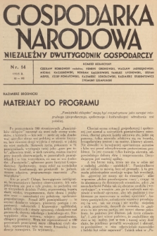 Gospodarka Narodowa : niezależny dwutygodnik gospodarczy. R.5, 1935, nr 14