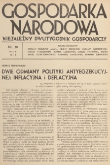 Gospodarka Narodowa : niezależny dwutygodnik gospodarczy. R.5, 1935, nr 20