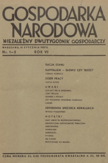 Gospodarka Narodowa : niezależny dwutygodnik gospodarczy. R.7, 1937, nr 1-2