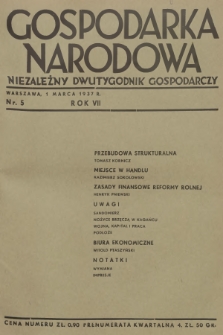 Gospodarka Narodowa : niezależny dwutygodnik gospodarczy. R.7, 1937, nr 5