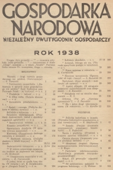 Gospodarka Narodowa : niezależny dwutygodnik gospodarczy. R.8, 1938, Spis treści na rok 1938