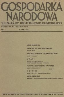 Gospodarka Narodowa : niezależny dwutygodnik gospodarczy. R.8, 1938, nr 1