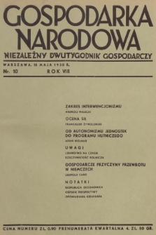 Gospodarka Narodowa : niezależny dwutygodnik gospodarczy. R.8, 1938, nr 10