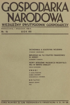 Gospodarka Narodowa : niezależny dwutygodnik gospodarczy. R.8, 1938, nr 16