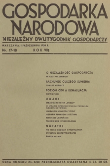 Gospodarka Narodowa : niezależny dwutygodnik gospodarczy. R.8, 1938, nr 17-18