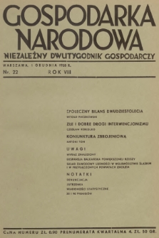 Gospodarka Narodowa : niezależny dwutygodnik gospodarczy. R.8, 1938, nr 22