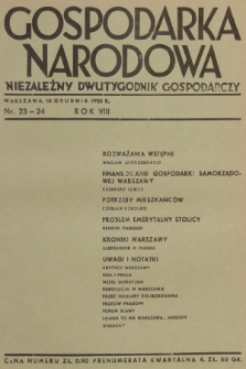 Gospodarka Narodowa : niezależny dwutygodnik gospodarczy. R.8, 1938, nr 23-24