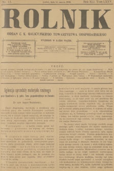 Rolnik : organ c. k. Galicyjskiego Towarzystwa Gospodarskiego. R.40, T.75, 1908, nr 11