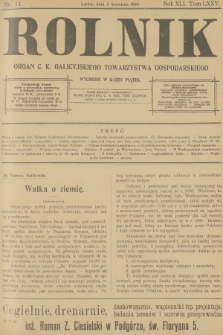 Rolnik : organ c. k. Galicyjskiego Towarzystwa Gospodarskiego. R.40, T.75, 1908, nr 14