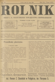 Rolnik : organ c. k. Galicyjskiego Towarzystwa Gospodarskiego. R.40, T.75, 1908, nr 20