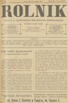 Rolnik : organ c. k. Galicyjskiego Towarzystwa Gospodarskiego. R.40, T.76, 1908, nr 38