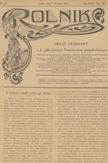 Rolnik : organ urzędowy c. k. galicyjskiego Towarzystwa gospodarskiego. R.31, T.61, 1898, nr 35