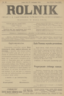 Rolnik : organ urzędowy c. k. galicyjskiego Towarzystwa gospodarskiego. R.33, T.63, 1900, nr 46
