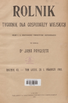 Rolnik : organ c. k. Galicyjskiego Towarzystwa Gospodarskiego. R.43, T.79, 1910, Spis rzeczy