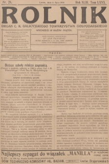 Rolnik : organ c. k. Galicyjskiego Towarzystwa Gospodarskiego. R.43, T.80, 1910, nr 28