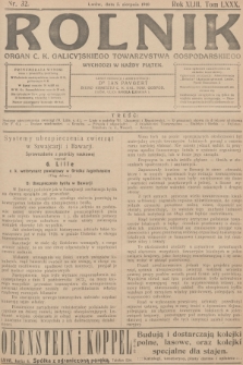 Rolnik : organ c. k. Galicyjskiego Towarzystwa Gospodarskiego. R.43, T.80, 1910, nr 32