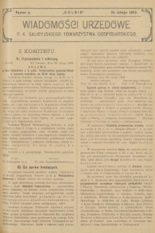 Wiadomości Urzędowe c. k. Galicyjskiego Towarzystwa Gospodarskiego. 1909, nr 9