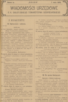 Wiadomości Urzędowe c. k. Galicyjskiego Towarzystwa Gospodarskiego. 1909, nr 19