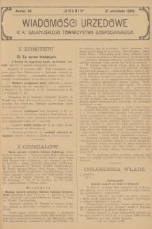 Wiadomości Urzędowe c. k. Galicyjskiego Towarzystwa Gospodarskiego. 1909, nr 38
