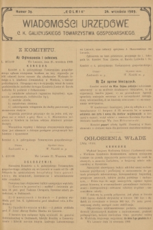 Wiadomości Urzędowe c. k. Galicyjskiego Towarzystwa Gospodarskiego. 1909, nr 39